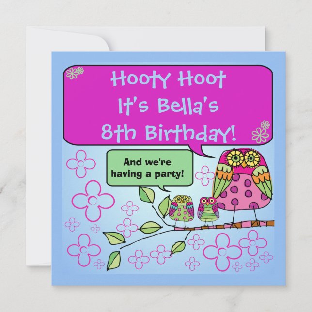 Nature Owl Birthday Customised Invites (Front)