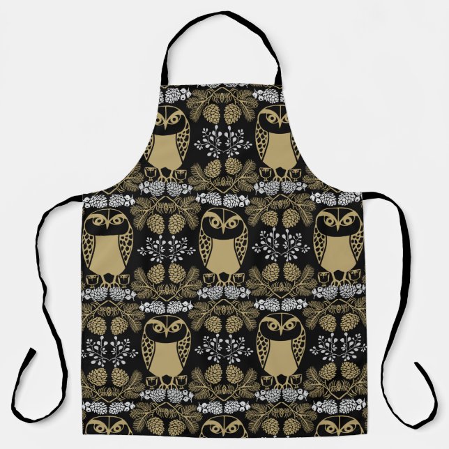 Nature Owl Folk Art Apron (Front)