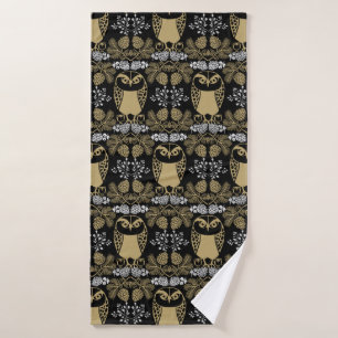 Nature Owl Folk Art Bath Towel