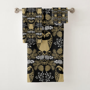 Nature Owl Folk Art Bath Towel Set
