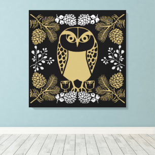 Nature Owl Folk Art Canvas Print