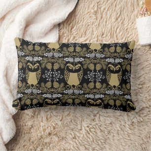 Nature Owl Folk Art Lumbar Cushion