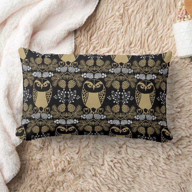 Nature Owl Folk Art Lumbar Cushion (Blanket)