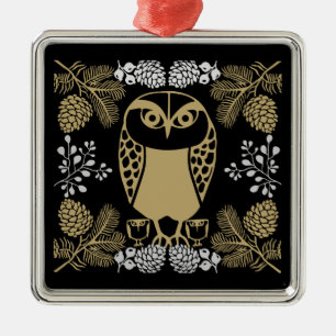 Nature Owl Folk Art Metal Ornament