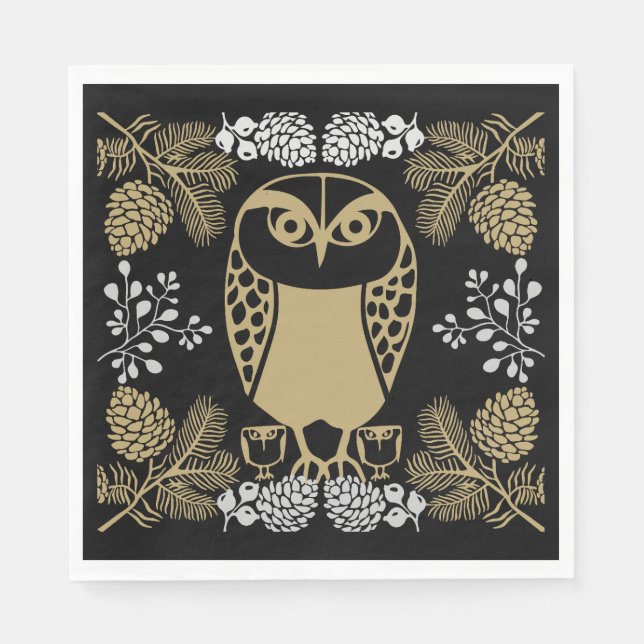 Nature Owl Folk Art Napkin (Front)