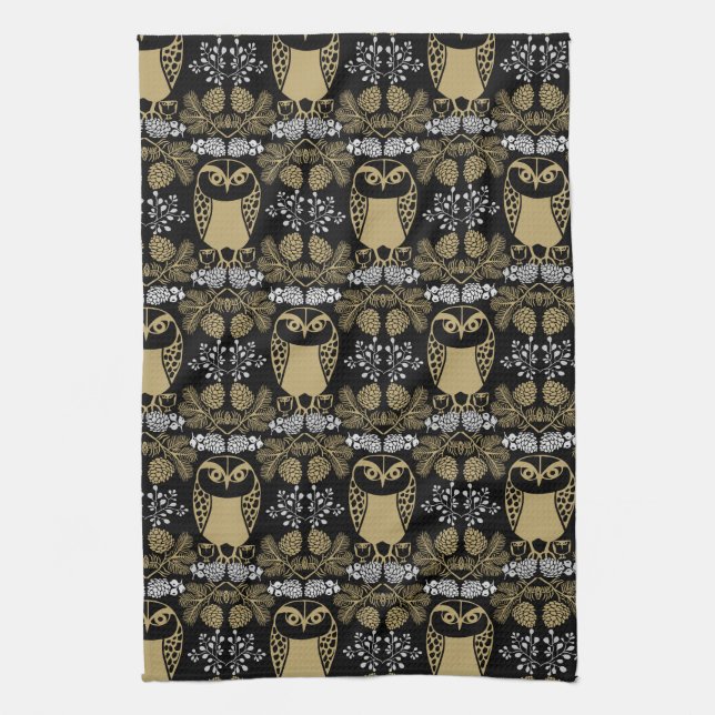 Nature Owl Folk Art Tea Towel (Vertical)