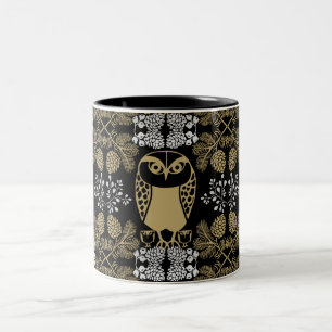 Nature Owl Folk Art Two-Tone Coffee Mug
