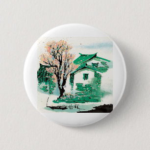 Nature Painting Village 6 Cm Round Badge