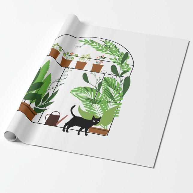 Nature pattern, greenhouse, gardening. Fence, flow Wrapping Paper (Unrolled)