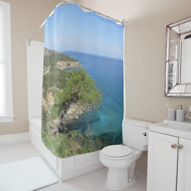 Nature Photography Mediterranean Mountain & Sea Shower Curtain (In Situ)