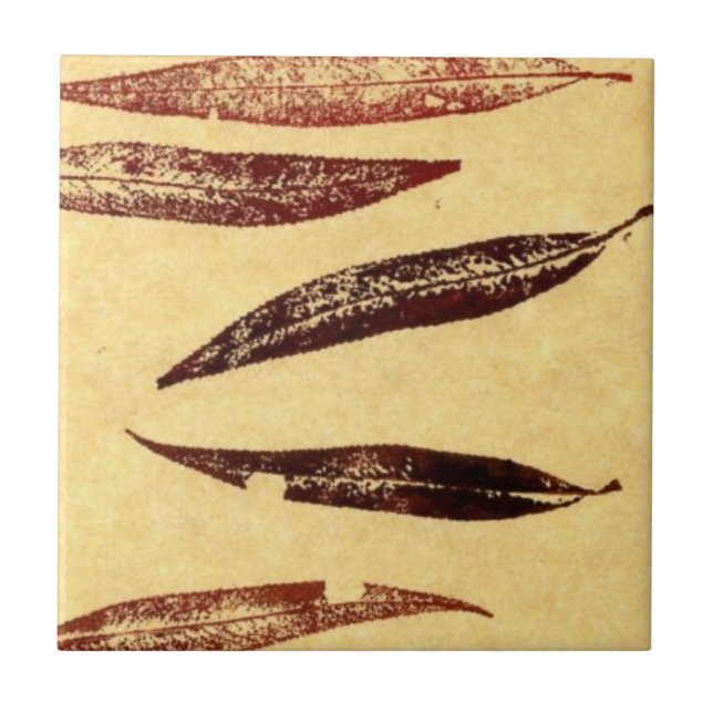 Nature print of fall weeping willow leaves ceramic tile (Front)