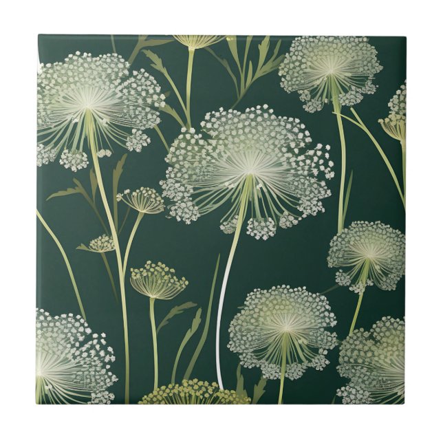 Nature Queen Anne's Lace Pattern Ceramic Tile (Front)