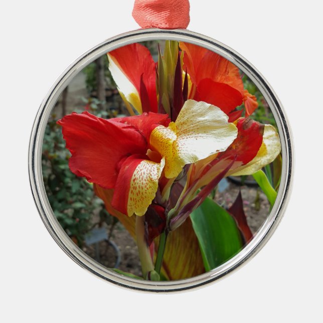 Nature Red Flower Floral Photography Metal Ornament (Front)