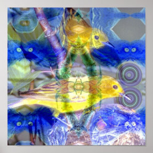 Nature Reflections I - Gold & Blue Birds Poster