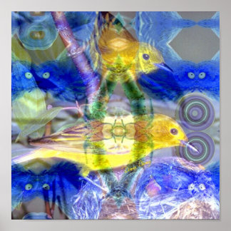 Nature Reflections I - Gold & Blue Birds Poster