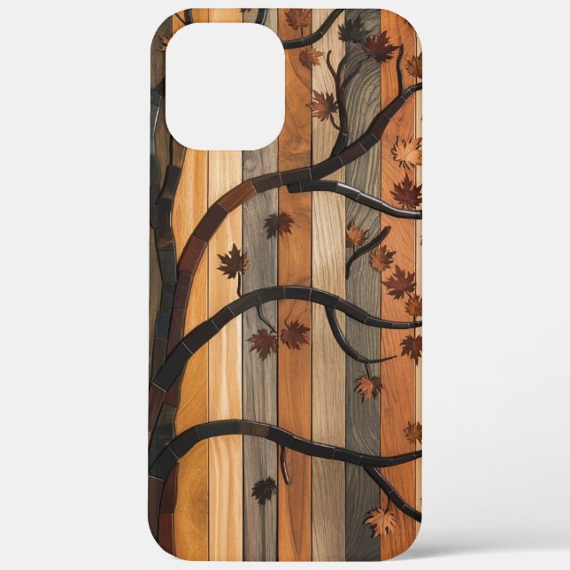  Nature’s Art: Wooden Plank Tree Mosaic Phone Case (Back)