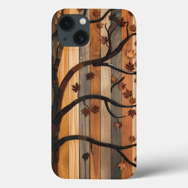  Nature’s Art: Wooden Plank Tree Mosaic Phone Case (Back)