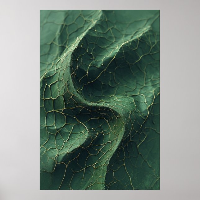Nature’s Cracked Veins: A Detailed Green Leaf Poster (Front)