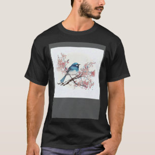 Nature s Symphony in Bloom Perched Blue Bird T-Shirt