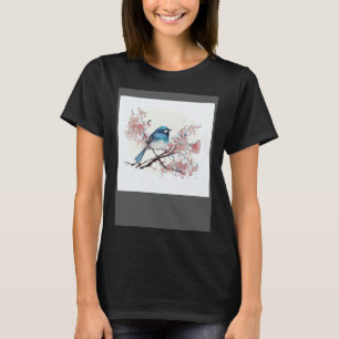 Nature s Symphony in Bloom  Perched Blue Bird T-Shirt