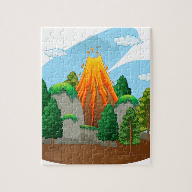 Nature scene with volcano eruption jigsaw puzzle (Vertical)