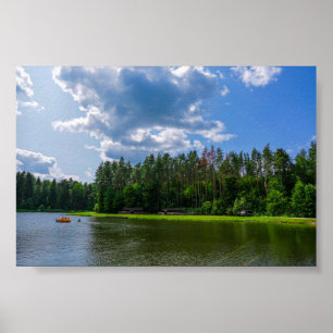 Nature Scenery Landscape Lake Boat Belarus Poster