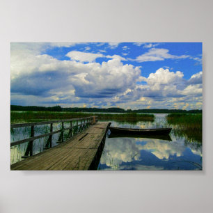 Nature Scenery Landscape Lake Boat Belarus Poster