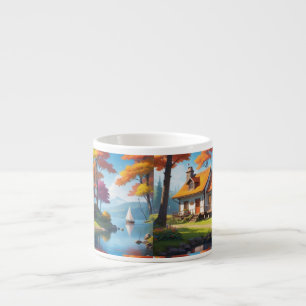 Nature Scenery with A Cottage Besides Lake-5656 Espresso Cup
