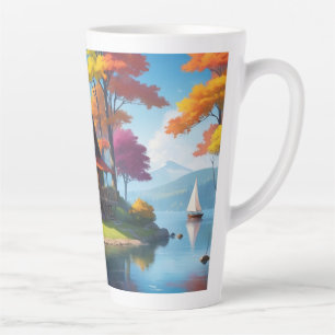 Nature Scenery with A Cottage Besides Lake-5656 Latte Mug