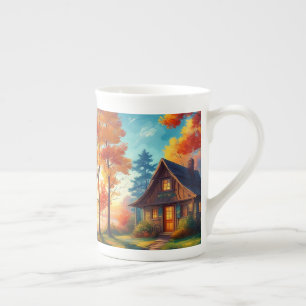 Nature Scenery with a Cottage in The Forest Bone China Mug