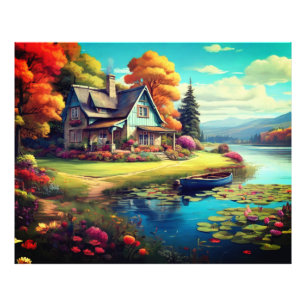 Nature Scenery with a Lake Besides Cottage-4455 Photo Print