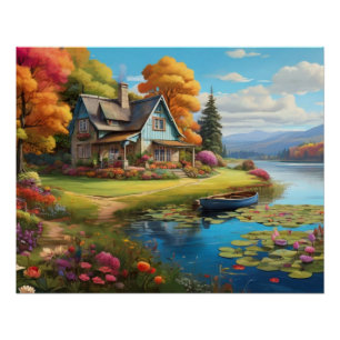 Nature Scenery with a Lake Besides Cottage-4455 Poster