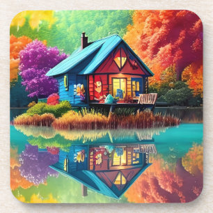 Nature Scenery with Cottage and Lake-38566 Coaster