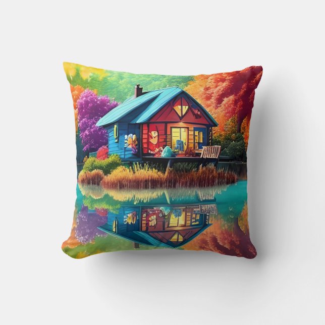 Nature Scenery with Cottage and Lake-38566 Cushion (Front)