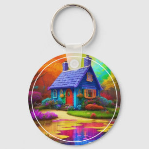 Nature Scenery with Cottage and Lake-38566 Key Ring