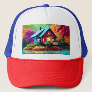 Nature Scenery with Cottage and Lake-38566 Trucker Hat