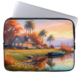 Nature Scenery with Lake and Palm Trees-34219 Laptop Sleeve
