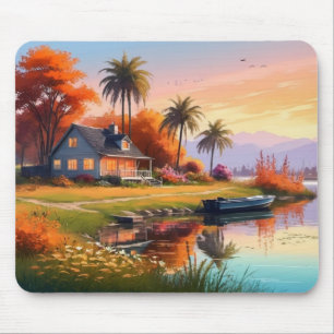 Nature Scenery with Lake and Palm Trees-34219 Mouse Pad