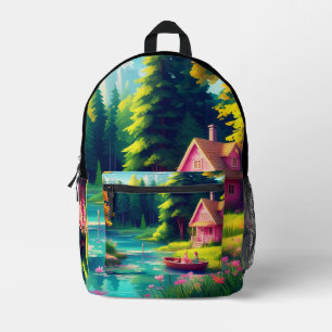 Nature Scenery with Pink Cottage-68884 Printed Backpack