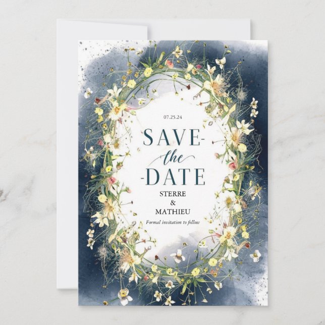 Nature Script Wildflower Wedding Save The Date (Front)
