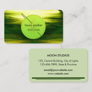Nature See Green Circle Moon Watercolour Waves Business Card