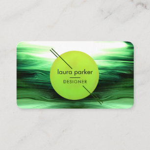 Nature See Green Circle Moon Watercolour Waves Business Card
