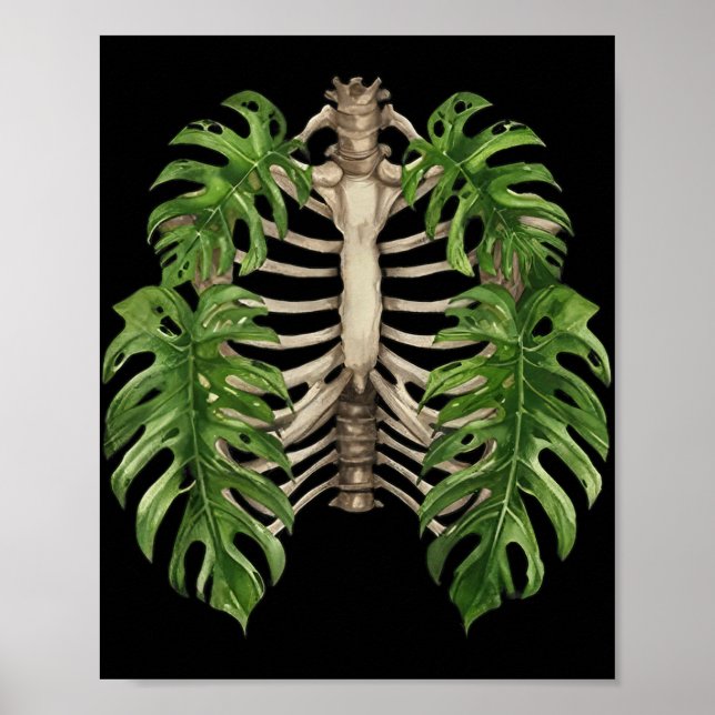 Nature Spine Lungs Monstera Plant Skeleton Art  Poster (Front)