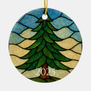 Nature Stained Glass Pine Tree   Christmas Tree Ceramic Ornament