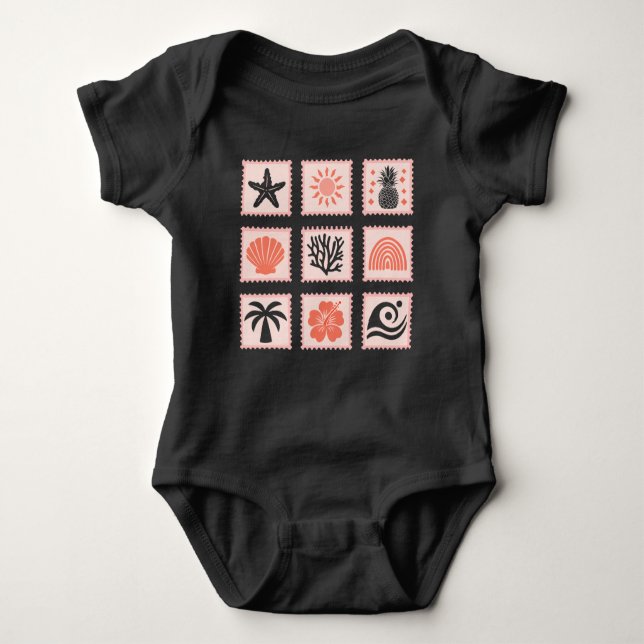 Nature stamp collage baby bodysuit (Front)