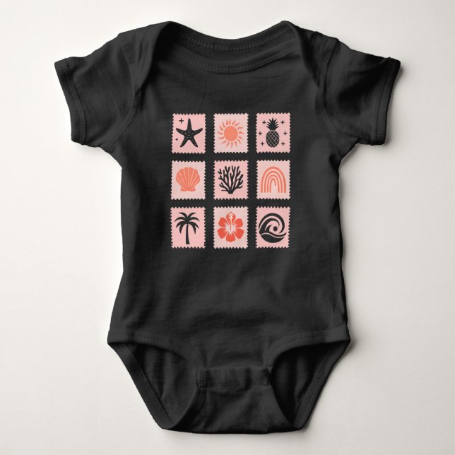 Nature stamp collage baby bodysuit (Front)