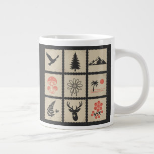 Nature stamp collage large coffee mug