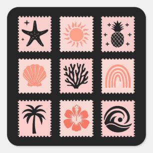 Nature stamp collage square sticker