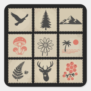 Nature stamp collage square sticker