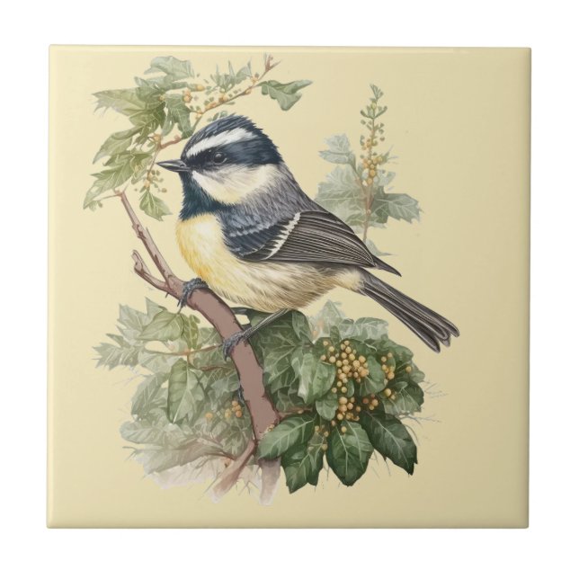 Nature Style Coal Tit Ceramic Tile (Front)